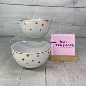 Home Target CHELSEA PARK Multicolor Polka Dots Red Trim Porcelain Bowls Set 2